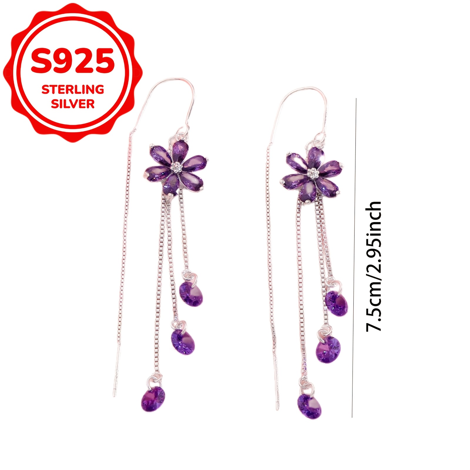 2pcs Women's Fashion Stud Earrings, S925 Silver Flower Tassel